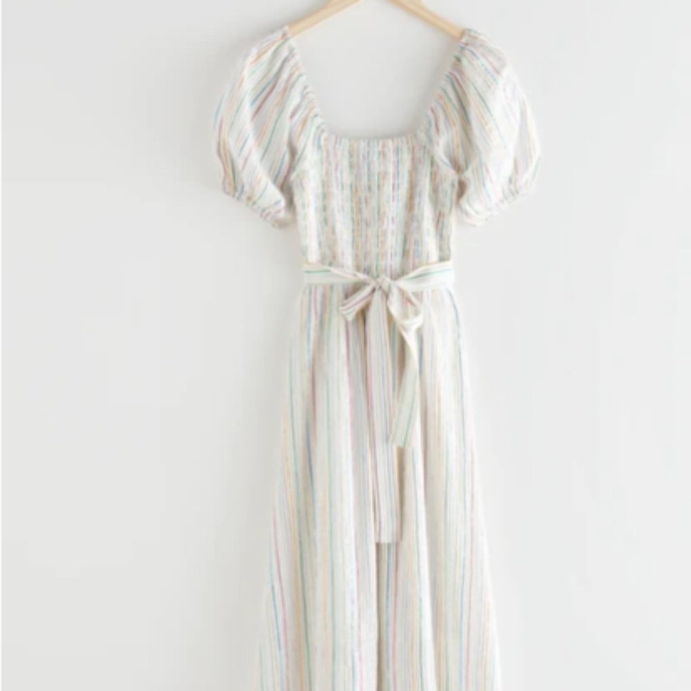 Belted Puff Sleeve Midi Dress